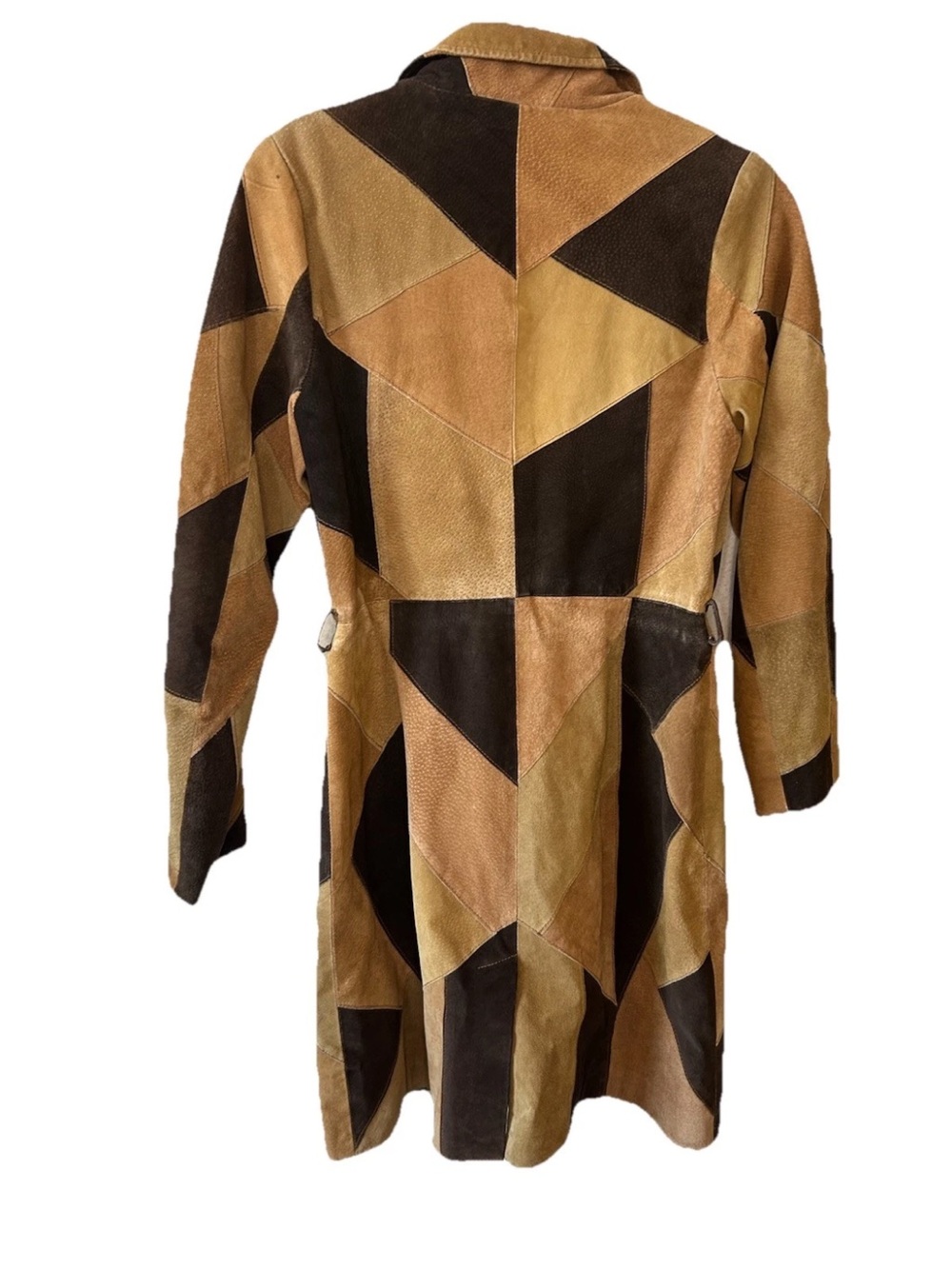 Vintage 90s Suede Patchwork Leather Coat Brown Tan Boho Y2K Small Penny Lane - Picture 7 of 16